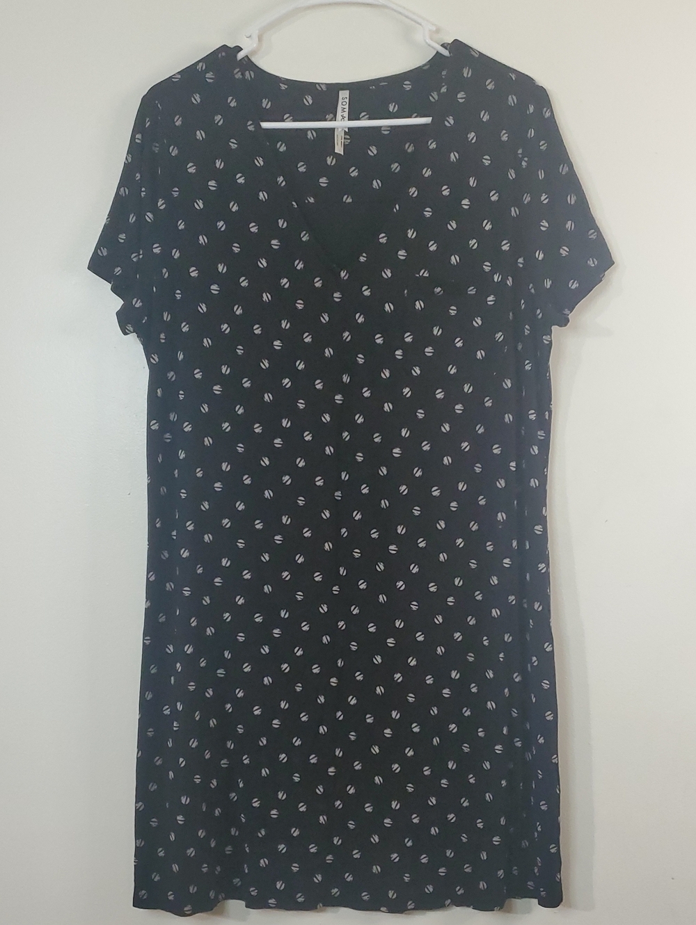 Soma Cool Nights Black V-Neck Sleep Shirt Dress Size Large Polka-Dot